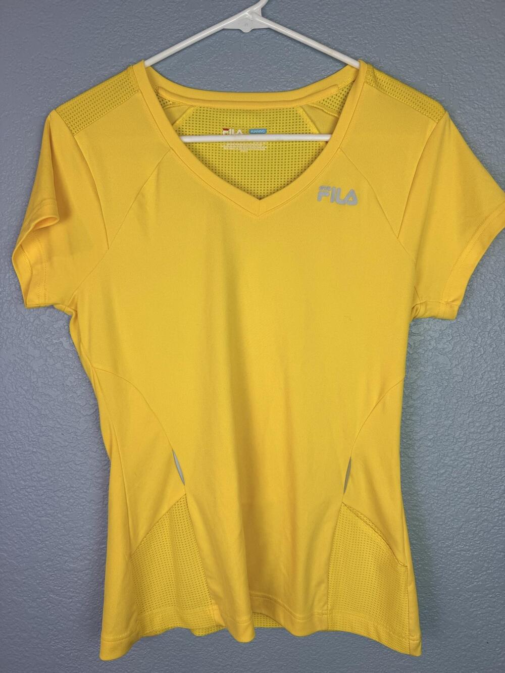 Fila Sport Running Shirt Womens Medium Yellow Performance Mesh Athletic Top